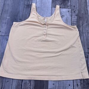 Pact Organic Cotton Tank Top Button Pale Yellow Scoop Neck READ